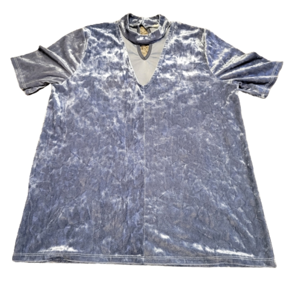 Before You Velour Velvet Y2K 90s Top Blue Gray Purple V-Neck Stretch Oversized